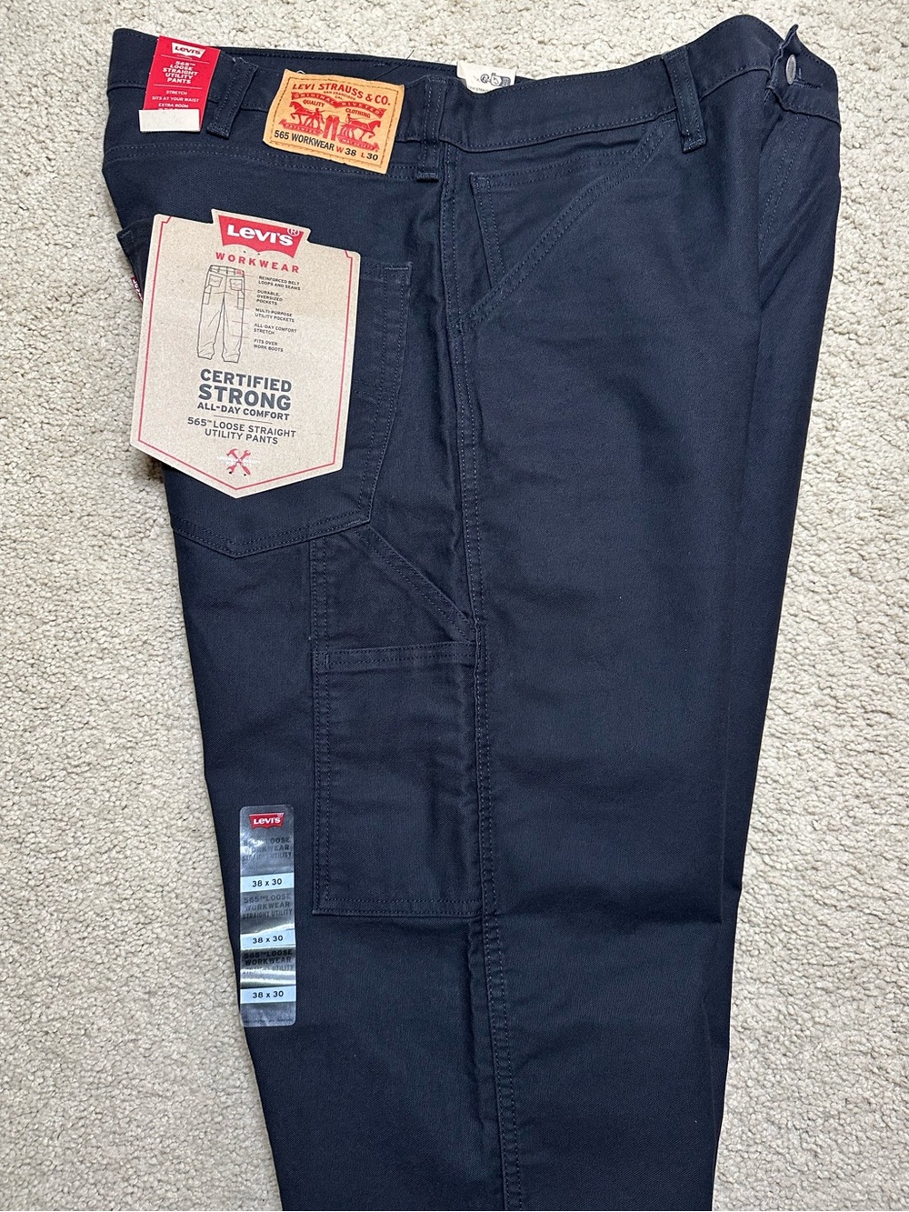 Levi’s 565 Workwear Loose Straight Utility Pants Jeans Men Size 38x30 - Picture 9 of 14